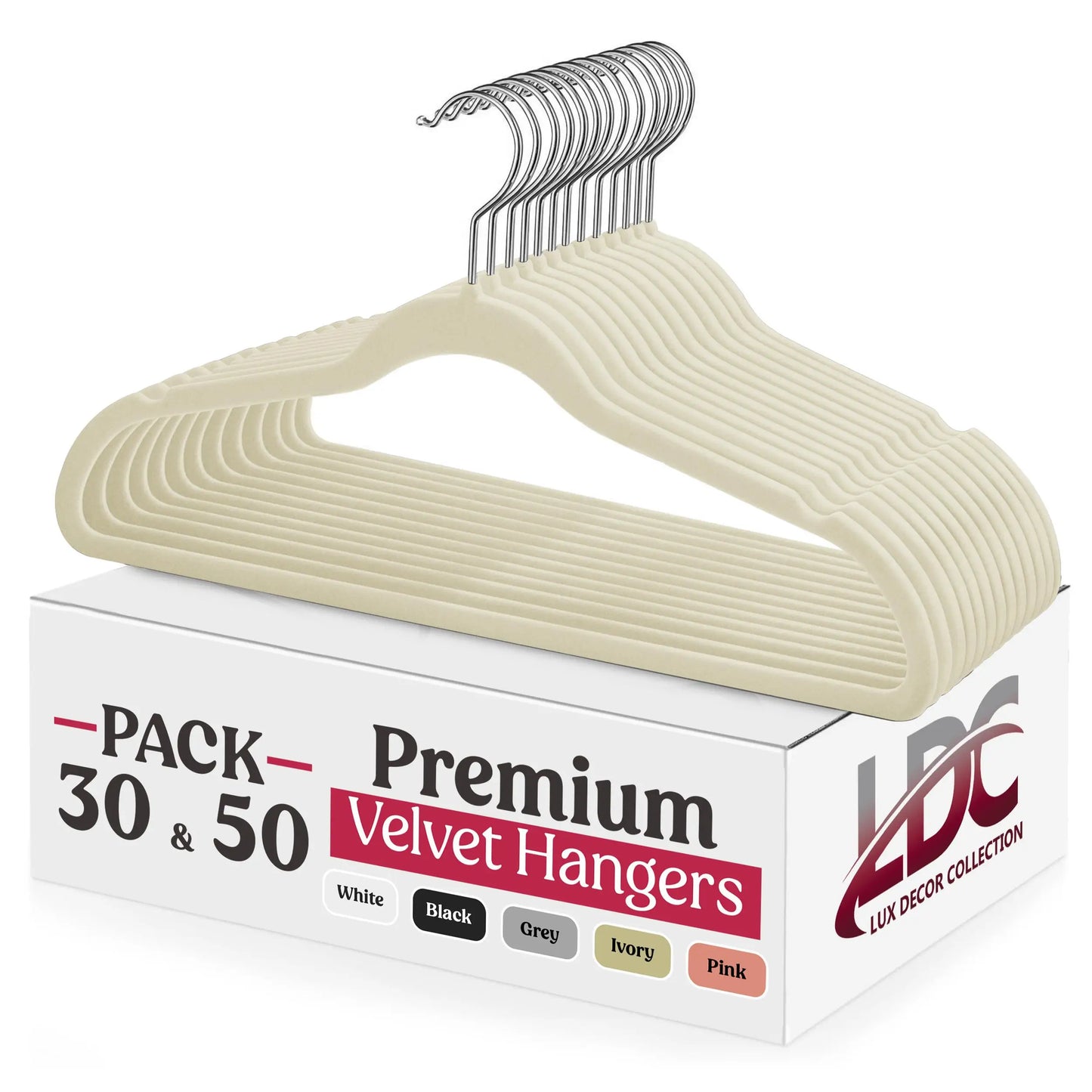 Lux Decor 30/50/100 Velvet Hangers - Premium Non-Slip Heavy Duty 360° Swivel Hook Hanger for Closet - Coat Pants Felt Hanger