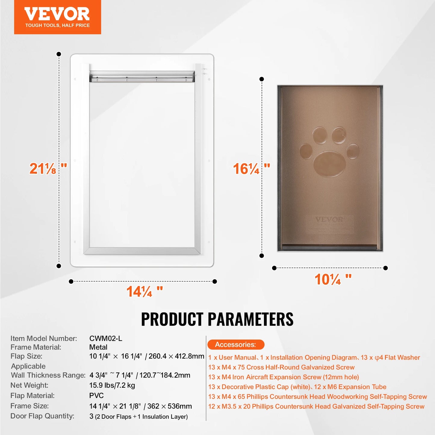 SucceBuy Pet Door with Metal Frame, Lock, and 3-Flap Weatherproof Design for Interior and Exterior Wall Installation for Dogs and Cats