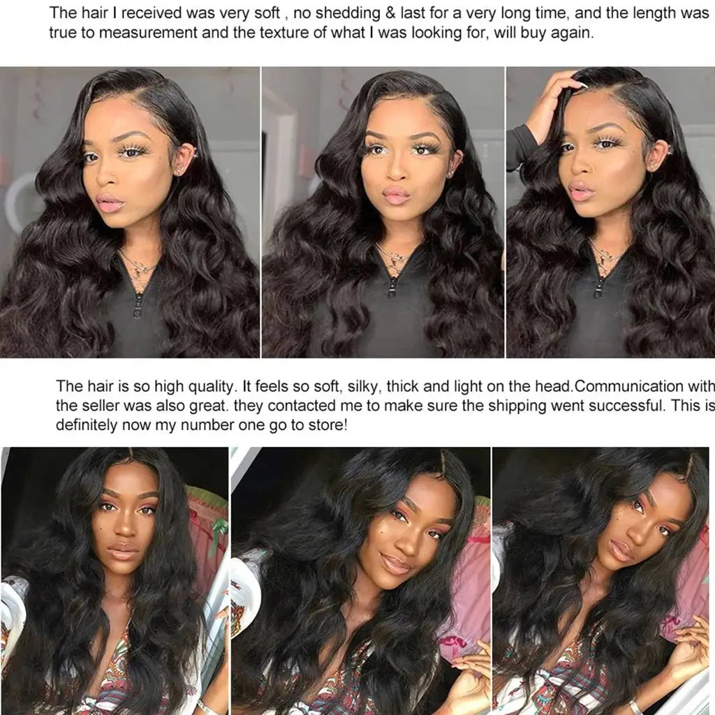 Natural Black Body Wave Human Hair Lace Front Wig | 180% Density | Pre-Plucked HD Transparent Lace Frontal
