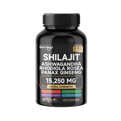 Quit Mood Sea Moss & Shilajit Energy Bundle | Black Seed Oil, Ashwagandha, Ginger, Rhodiola Rosea, Panax, Ginseng, Burdock Root & Turmeric | For Men & Women