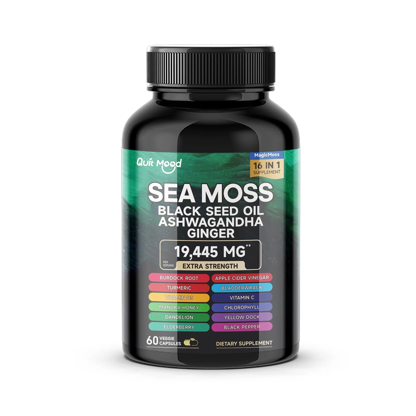 Quit Mood Sea Moss & Shilajit Energy Bundle | Black Seed Oil, Ashwagandha, Ginger, Rhodiola Rosea, Panax, Ginseng, Burdock Root & Turmeric | For Men & Women