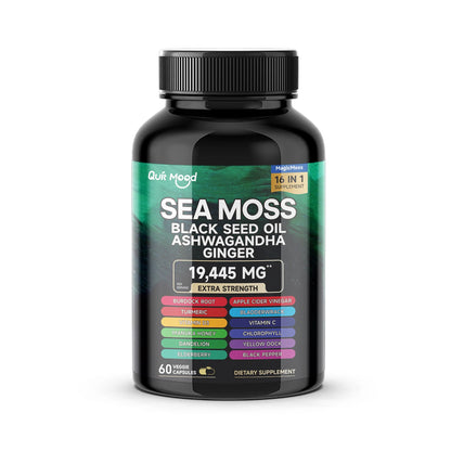 Quit Mood Sea Moss & Shilajit Energy Bundle | Black Seed Oil, Ashwagandha, Ginger, Rhodiola Rosea, Panax, Ginseng, Burdock Root & Turmeric | For Men & Women