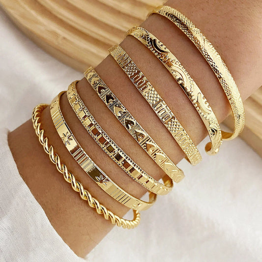 RebelGlow™ 7-Piece Gold Bracelet Collection – Punk & Goth Style
