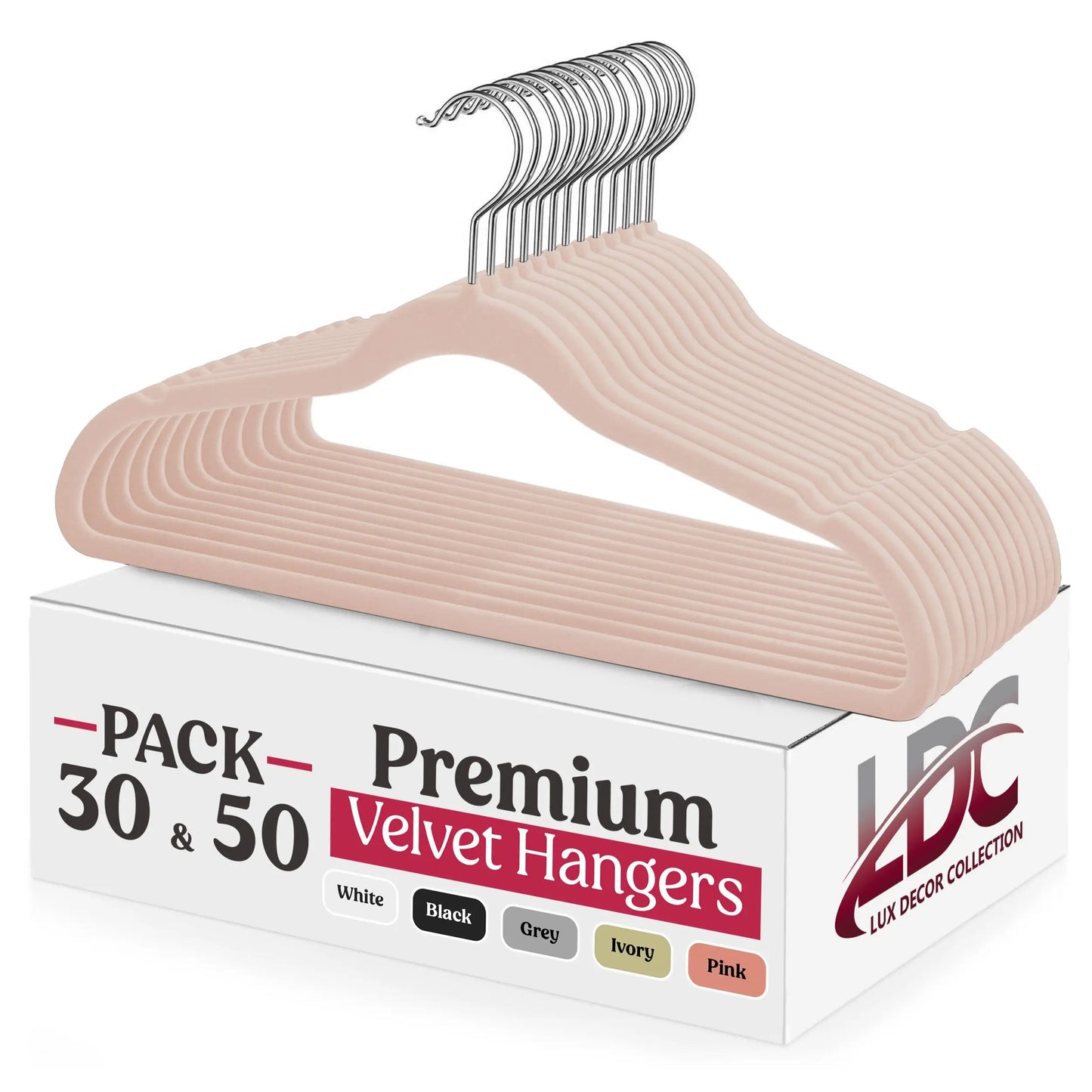 Lux Decor 30/50/100 Velvet Hangers - Premium Non-Slip Heavy Duty 360° Swivel Hook Hanger for Closet - Coat Pants Felt Hanger