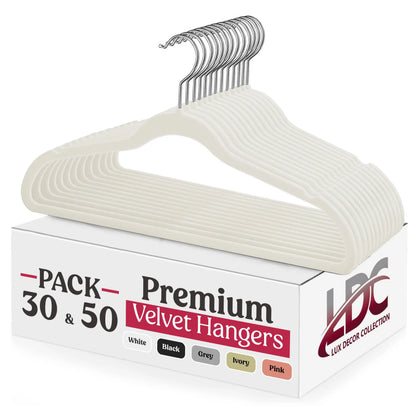 Lux Decor 30/50/100 Velvet Hangers - Premium Non-Slip Heavy Duty 360° Swivel Hook Hanger for Closet - Coat Pants Felt Hanger