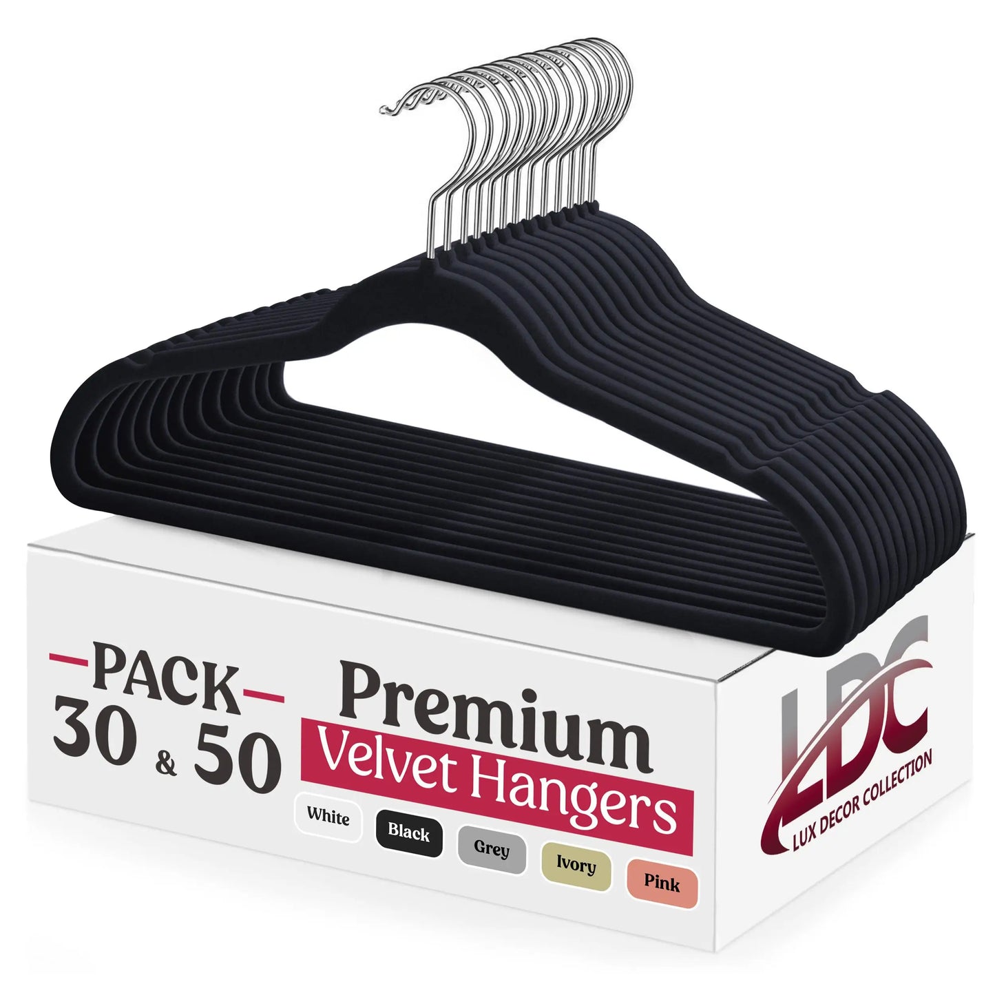 Lux Decor 30/50/100 Velvet Hangers - Premium Non-Slip Heavy Duty 360° Swivel Hook Hanger for Closet - Coat Pants Felt Hanger