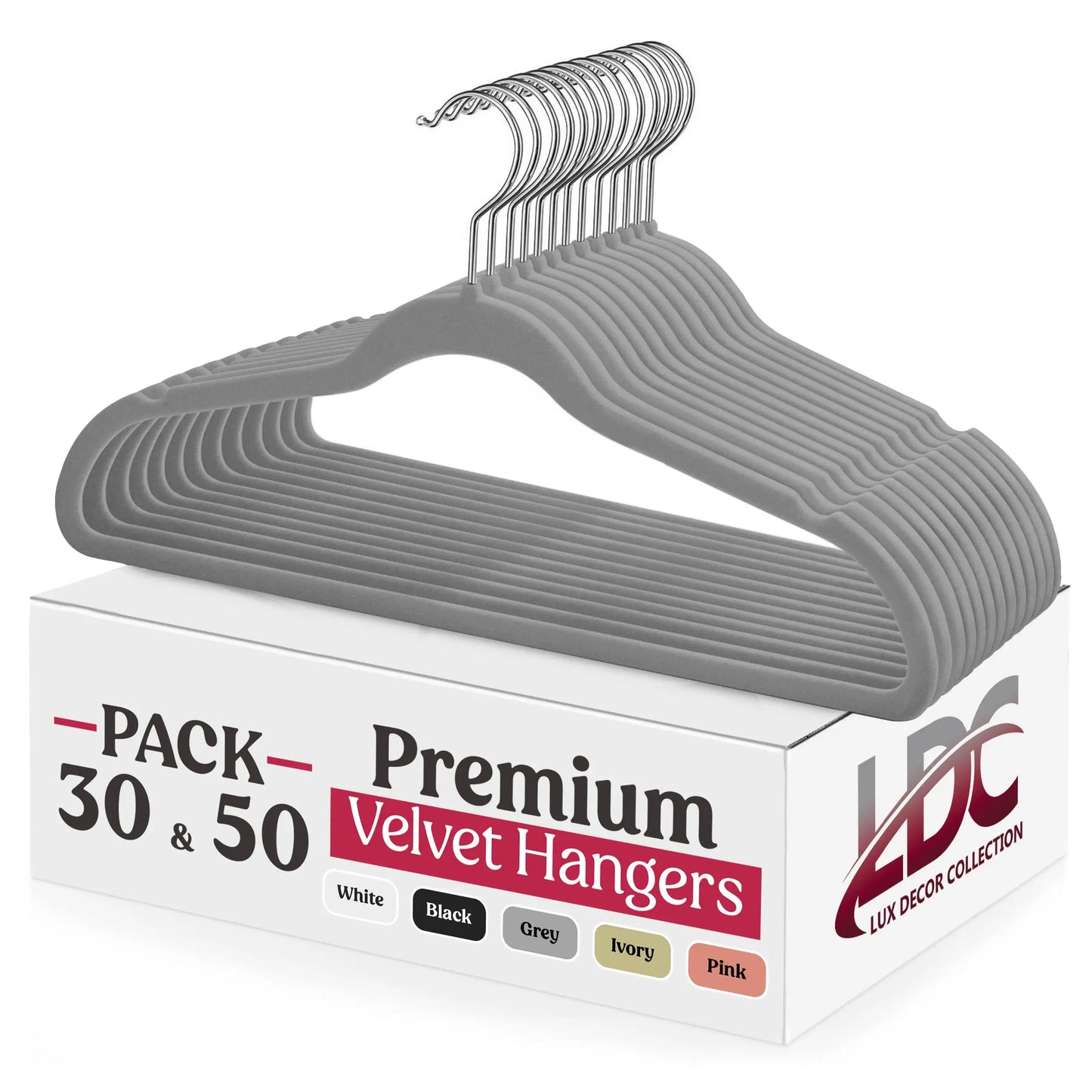 Lux Decor 30/50/100 Velvet Hangers - Premium Non-Slip Heavy Duty 360° Swivel Hook Hanger for Closet - Coat Pants Felt Hanger