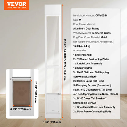 SucceBuy Sliding Glass Dog Door | Adjustable Height | Aluminum Frame | Tempered Glass Pet Door