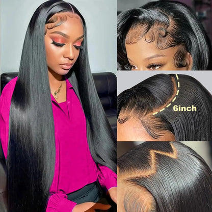 13x6 HD Transparent Lace Front Human Hair Wig, Pre-Plucked Straight Wig, 200% Density, Natural Black for Women