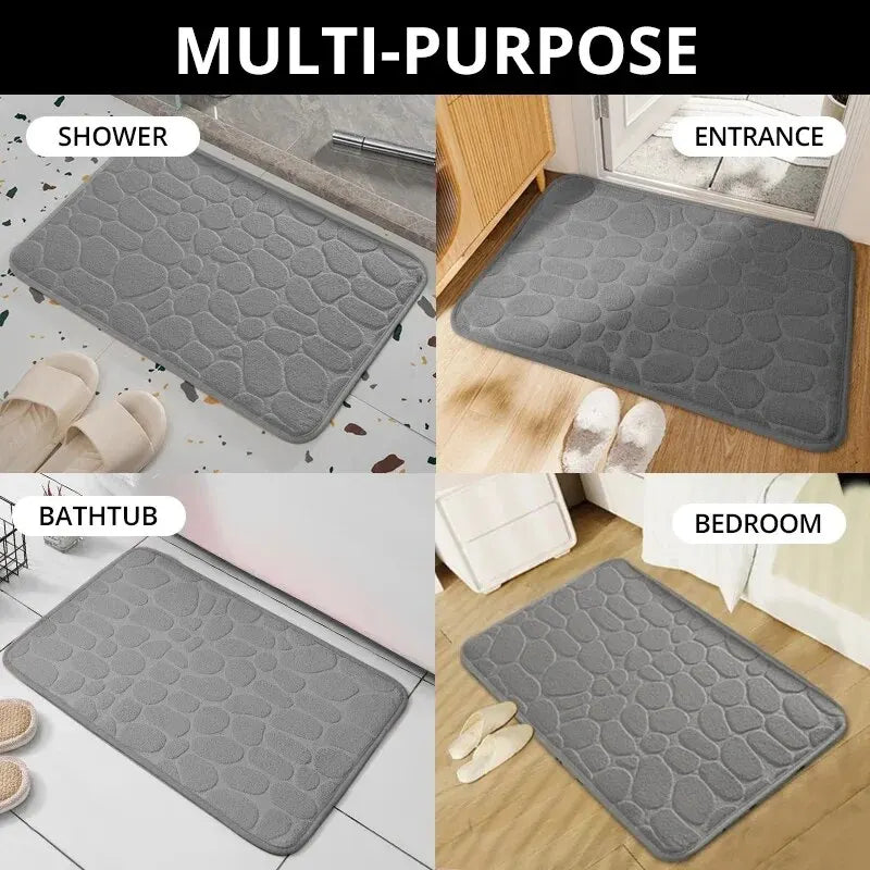 Embossed Fiber Floor Mat | Non-Slip Pebble Design | Bathroom & Living Room Rug