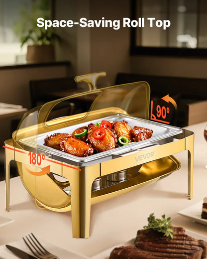 SucceBuy Elegant 9QT Roll Top Chafing Dish | Stainless Steel Buffet Warmer | Full Size Pan | Catering Food Server