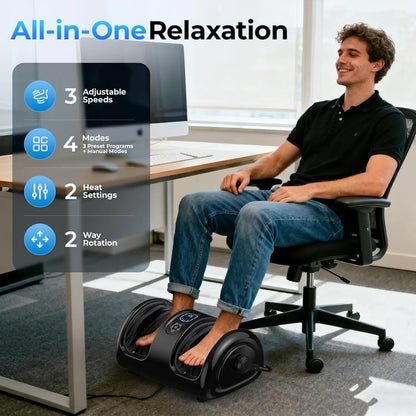 Shiatsu Foot & Calf Massager | Air Compression + Heat + Vibration | 3-Level Kneading System | Home Spa Device