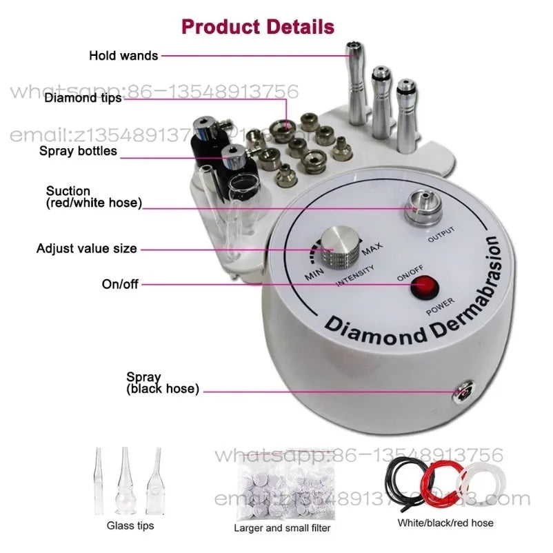 3-in-1 Diamond Microdermabrasion Machine with Diamond Tips, Facial Care Device for Personal Home Use