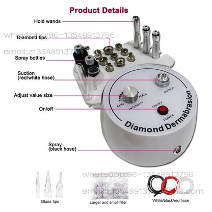 3-in-1 Diamond Microdermabrasion Machine with Diamond Tips, Facial Care Device for Personal Home Use