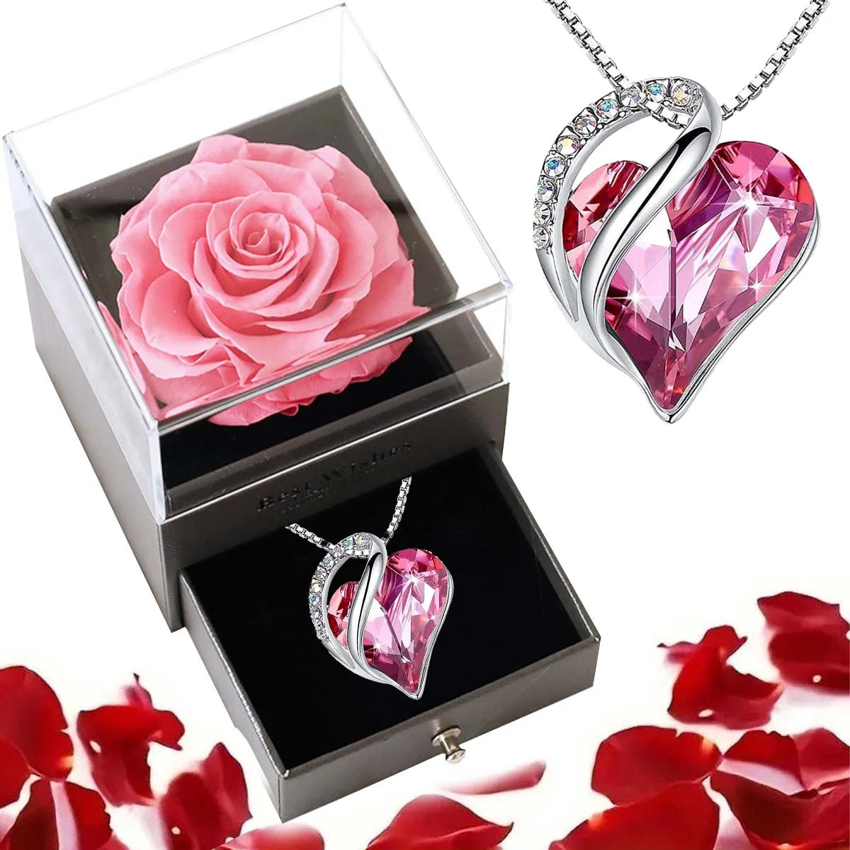 Ocean Heart Necklace | Eternal Rose Gift Box | Romantic Jewelry Gift for Her