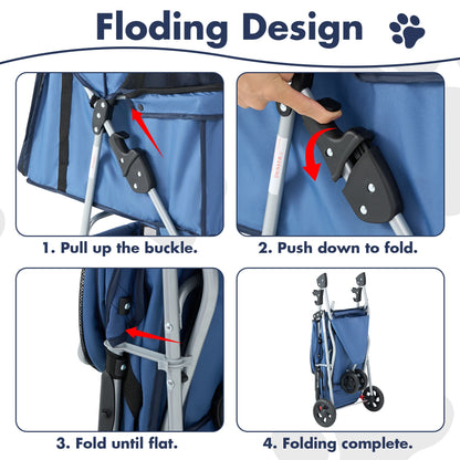 JHK 3-Wheel Pet Stroller | Foldable Design | Mesh Windows | Storage Basket & Cup Holder