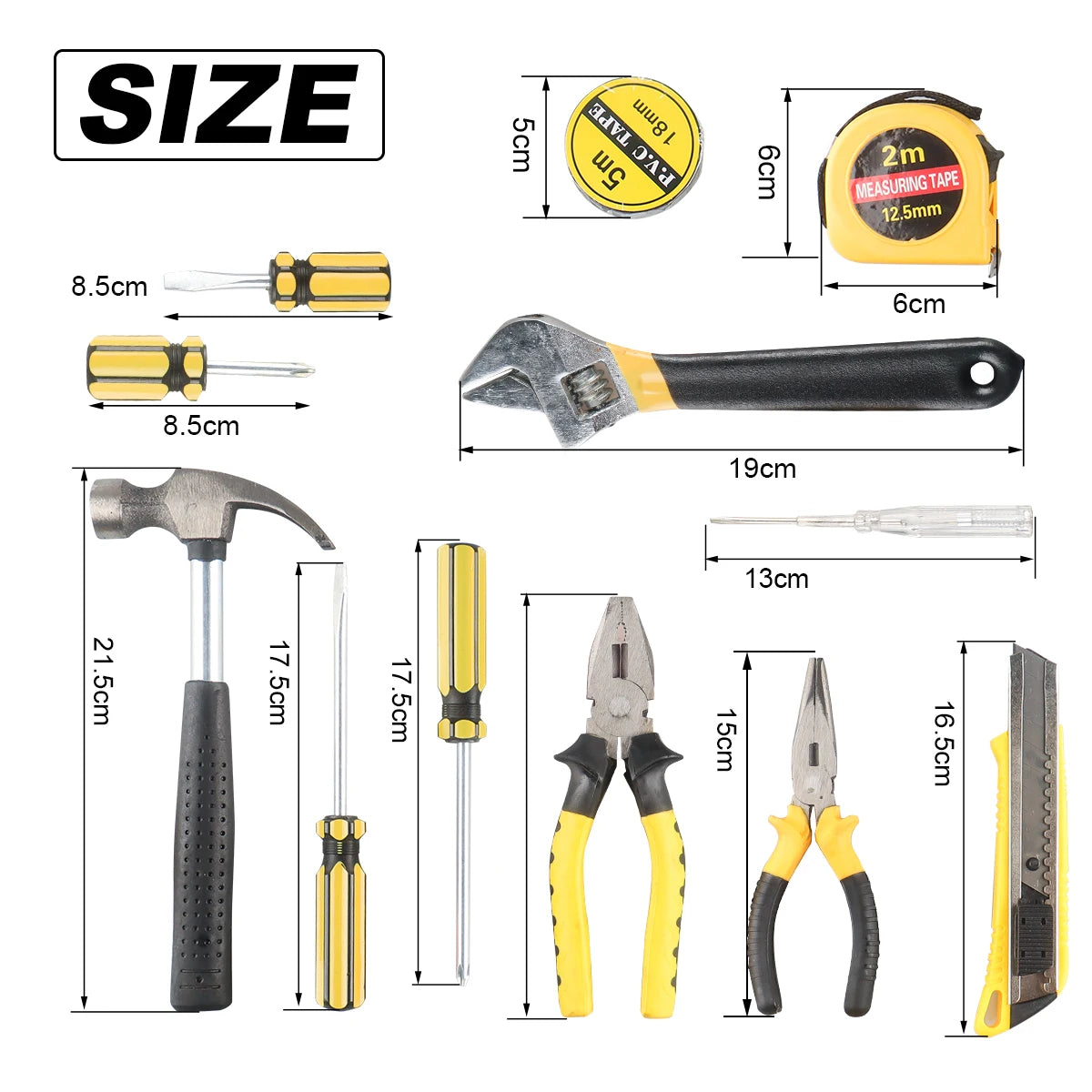 Household Hand Tool Set | 8/9/12/13-Piece | Portable Plastic Toolbox | Home & Auto Repair Kit