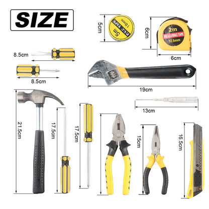 Household Hand Tool Set | 8/9/12/13-Piece | Portable Plastic Toolbox | Home & Auto Repair Kit