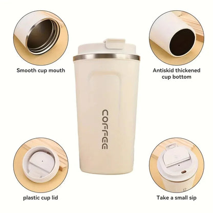 Coffee Travel Mug, Leakproof Stainless Steel Insulated Thermos Cup, Reusable Double-Wall Tumbler with Matte Finish for Coffee, Tea, Office, Travel & Commuting