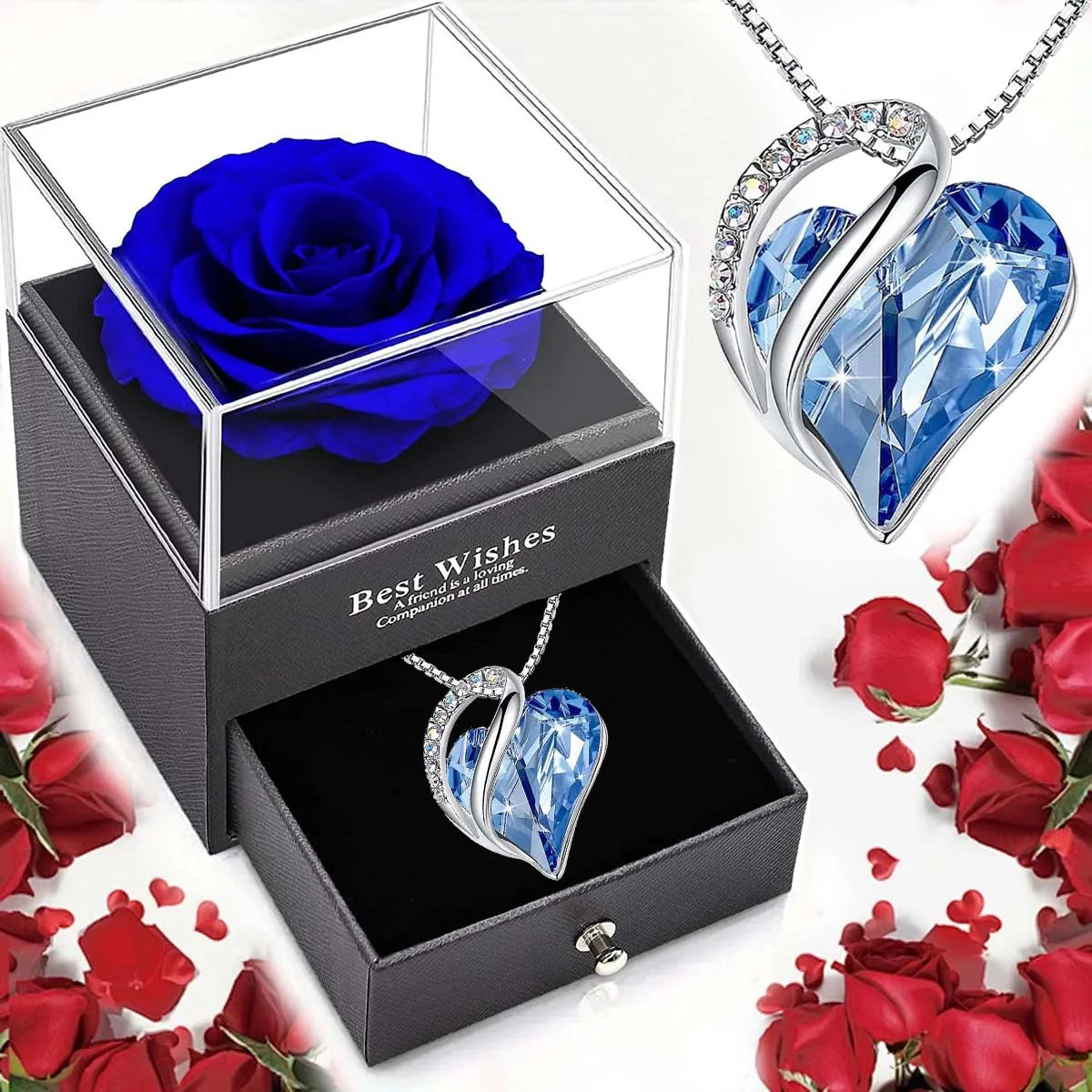 Ocean Heart Necklace | Eternal Rose Gift Box | Romantic Jewelry Gift for Her