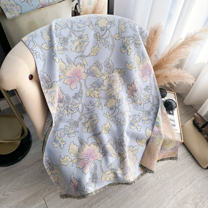 Women's Floral Jacquard Faux Cashmere Shawl | Thick Pashmina Wrap | Winter Shawl
