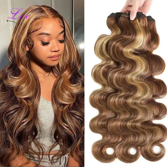 16A Highlight Ombre Body Wave Bundles | 100% Brazilian Human Hair | 30–40 Inch | Color 4/27 | 2–4 PCS