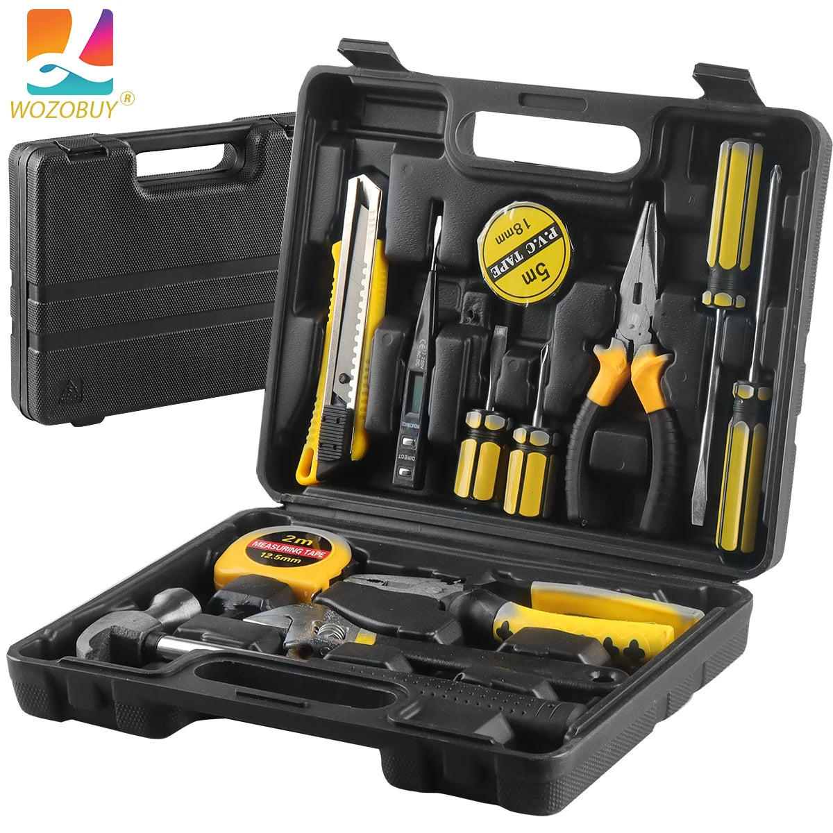 Household Hand Tool Set | 8/9/12/13-Piece | Portable Plastic Toolbox | Home & Auto Repair Kit