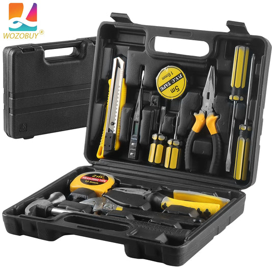 Household Hand Tool Set | 8/9/12/13-Piece | Portable Plastic Toolbox | Home & Auto Repair Kit