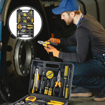 Household Hand Tool Set | 8/9/12/13-Piece | Portable Plastic Toolbox | Home & Auto Repair Kit
