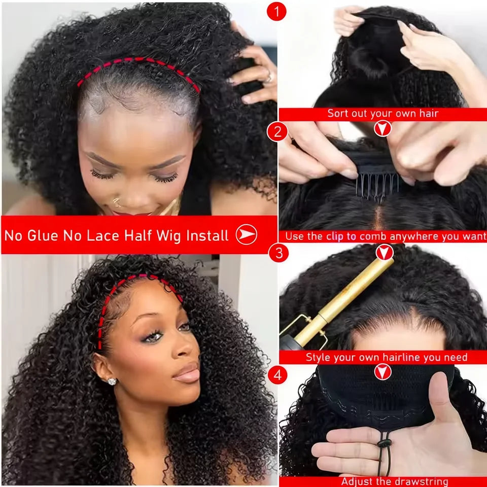 300% Density Burmese Curly 100% Human Hair Half Wig, 4C Afro Kinky Curly 3-in-1 Wig for Women
Premium Style