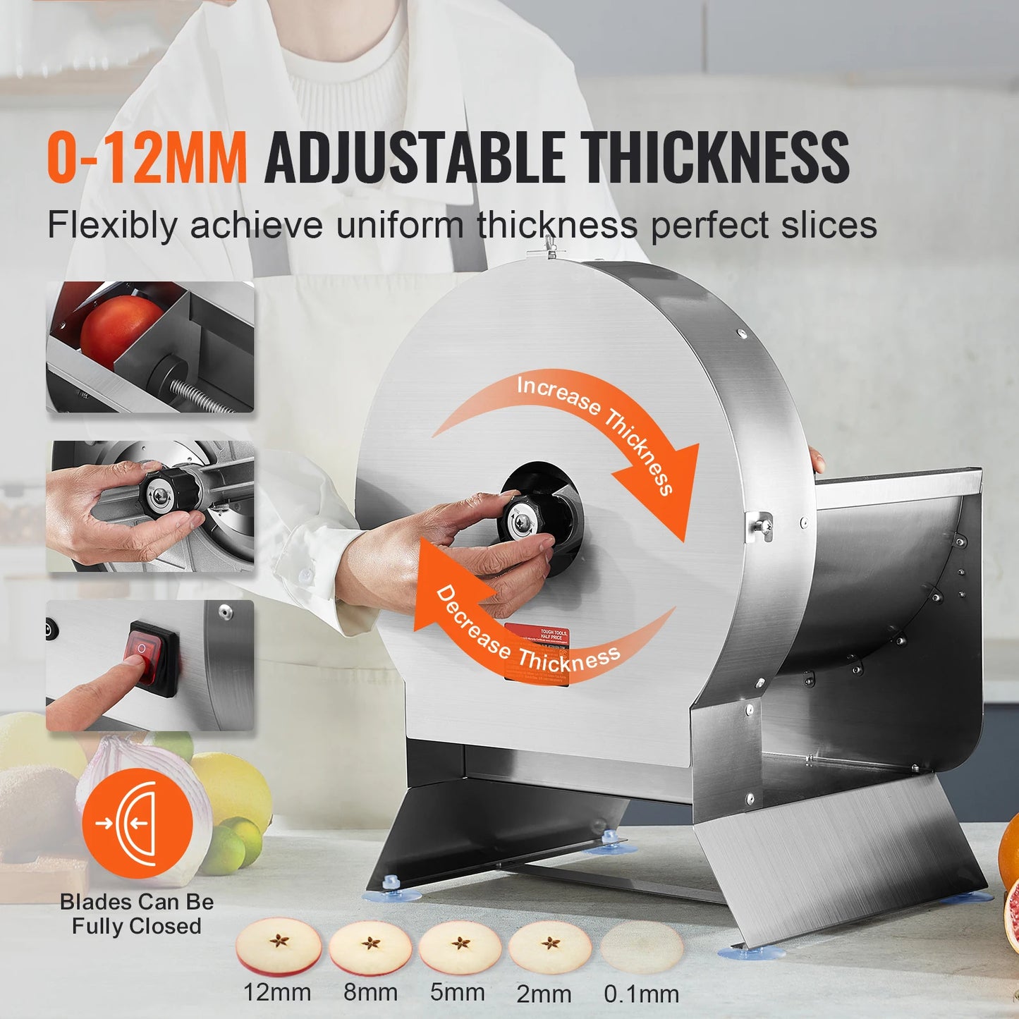SucceBuy Electric Vegetable Slicer | Adjustable 0–12mm Thickness | Commercial Grade Food Cutter | Manual Convertible Design