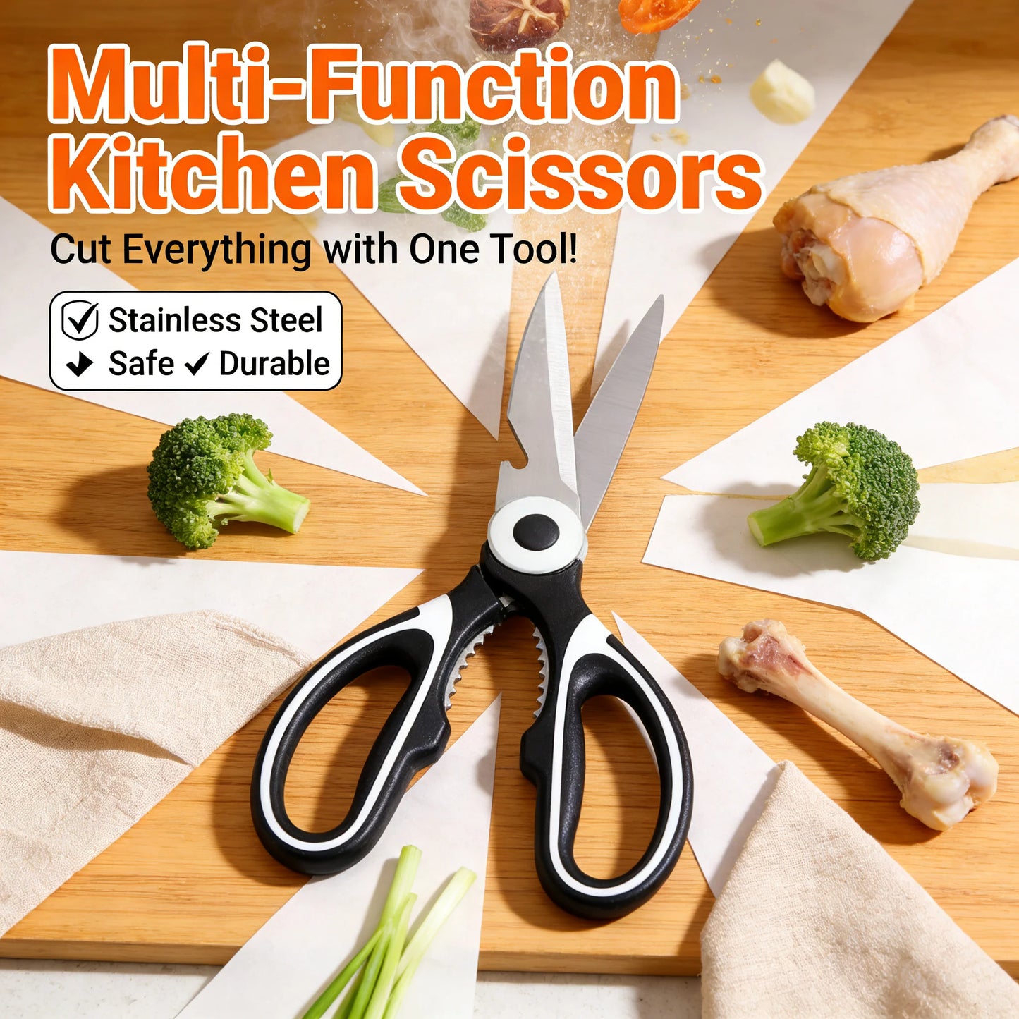 All-in-One Kitchen Scissors | Heavy Duty Sharp Shears | Ergonomic Design for Cooking & Multi-Purpose Use