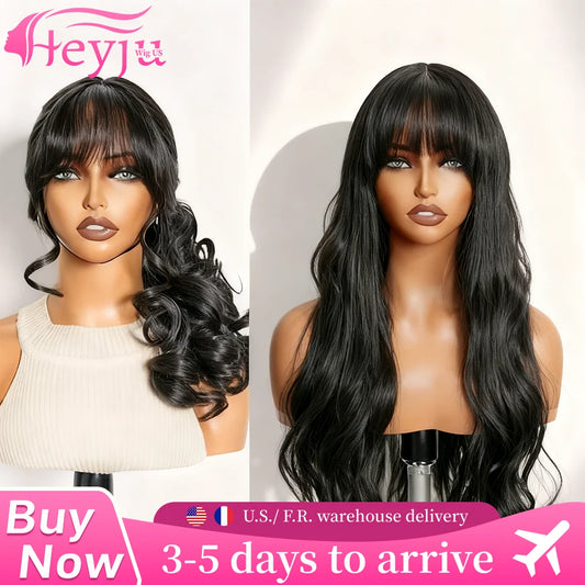 Middle Part Body Wave Wig | Bangs | 3x1 Lace Front | 230% Density | Brazilian Human Hair | 30–36 Inch