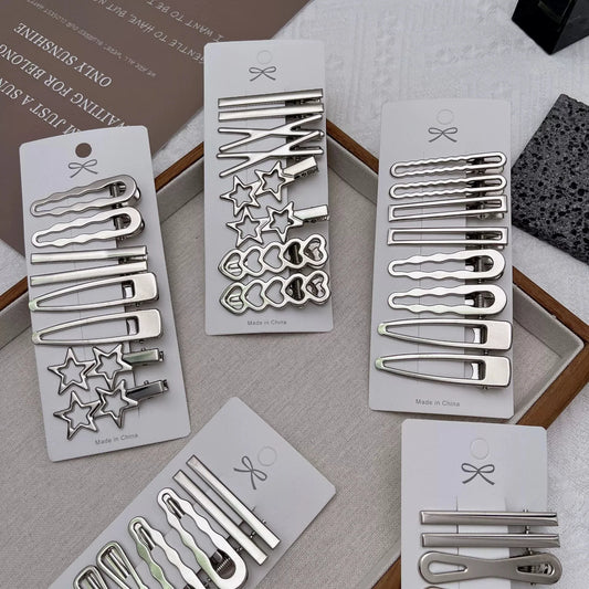 Silver Y2K Duckbill Hair Clips | Metal Barrettes | Bangs & Side Hair Styling Accessories
