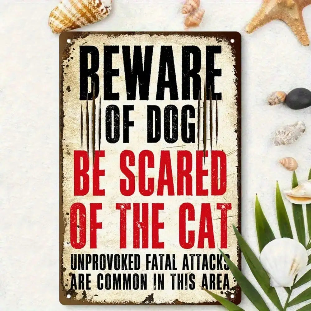 Funny Pet Warning Tin Sign | “Beware of Dog/Cat” Metal Wall Decor | 8x12 Inch Home & Office Decor