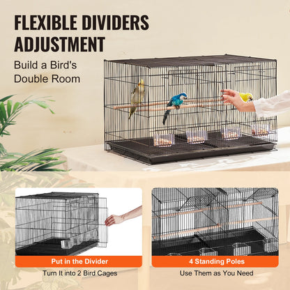 SucceBuy 30-Inch Flight Bird Cage | Stackable Design | Divider, Handle & Perches | Portable Birdcage