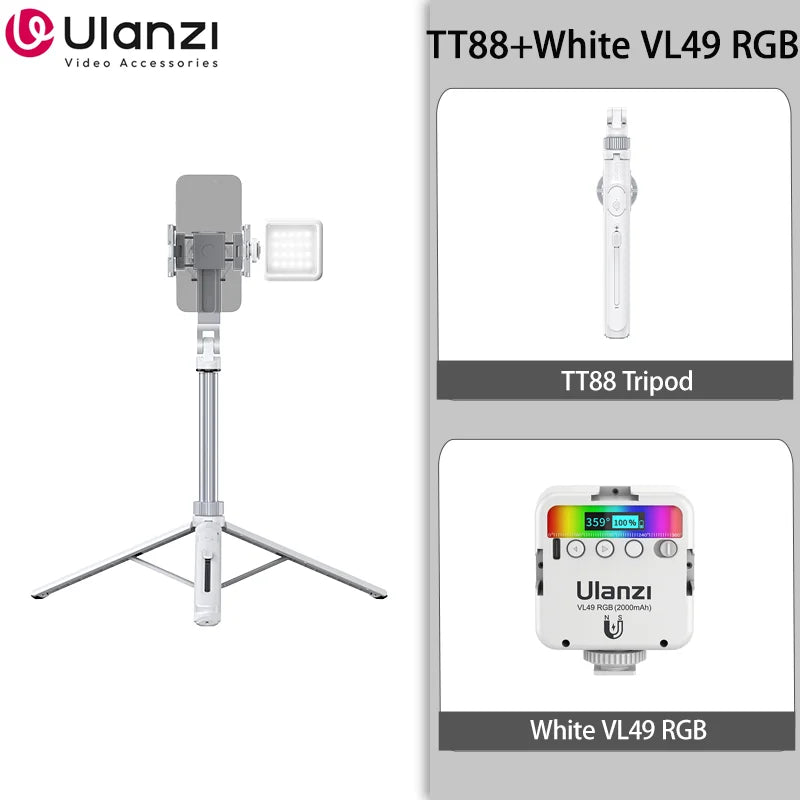 Ulanzi TT88 Phone Tripod, 1.44m Extendable Overhead Selfie Stick with Magnetic Phone Clamp and Wireless Remote for Live Streaming, Vlogging & Content Creation