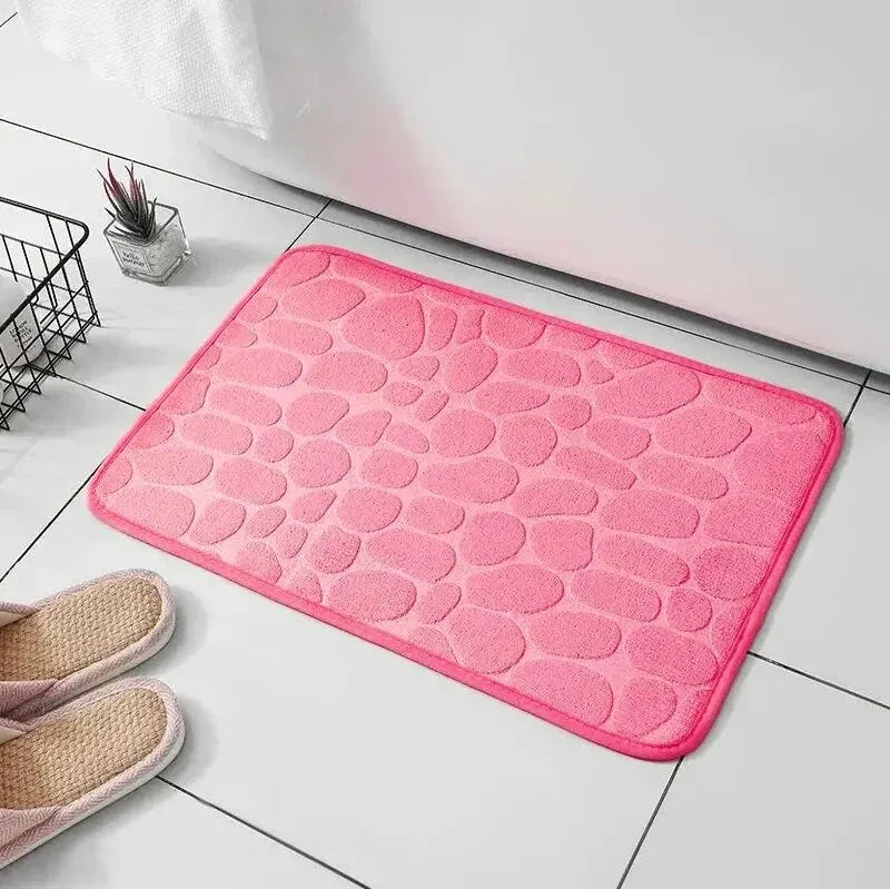 Embossed Fiber Floor Mat | Non-Slip Pebble Design | Bathroom & Living Room Rug