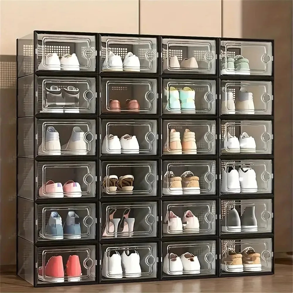 24-Pack Stackable Shoe Storage Boxes | Clear Dustproof Display Cases | Closet Organizer for Shoes & Accessories