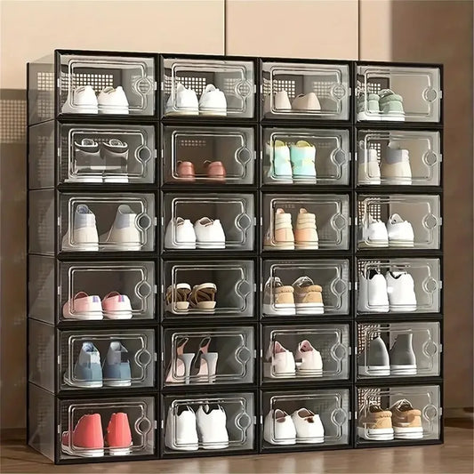 24-Pack Stackable Shoe Storage Boxes | Clear Dustproof Display Cases | Closet Organizer for Shoes & Accessories