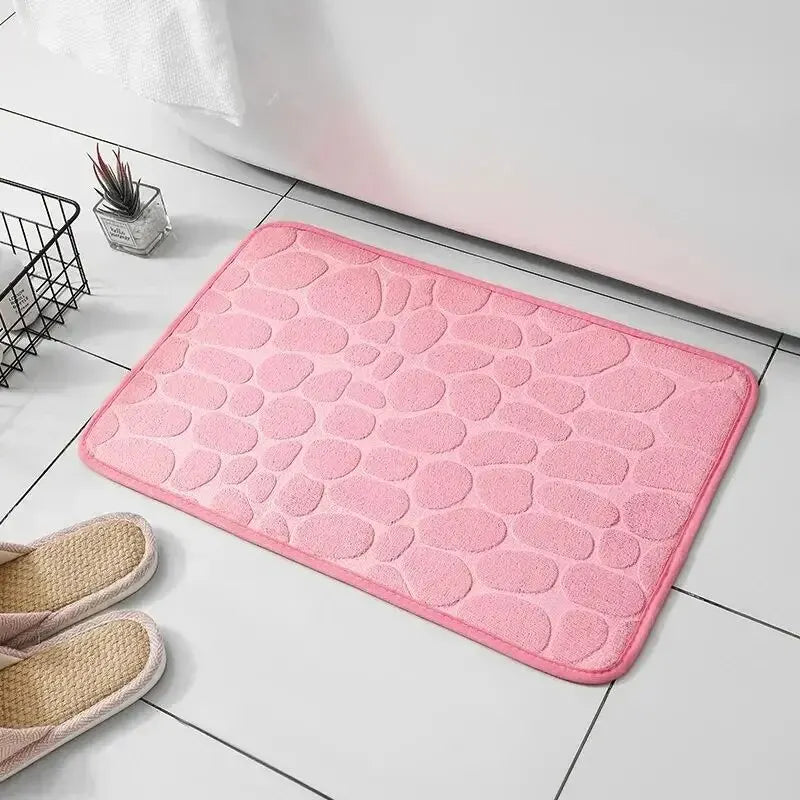 Embossed Fiber Floor Mat | Non-Slip Pebble Design | Bathroom & Living Room Rug