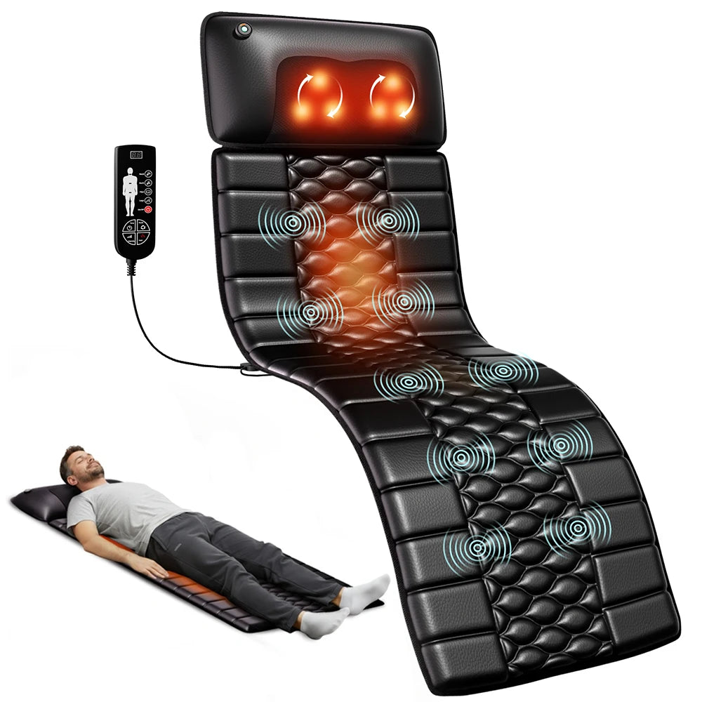 Shiatsu Full Body Massage Mat | Heat Function | 10 Vibrating Motors | Adjustable Intensity Massage Pad