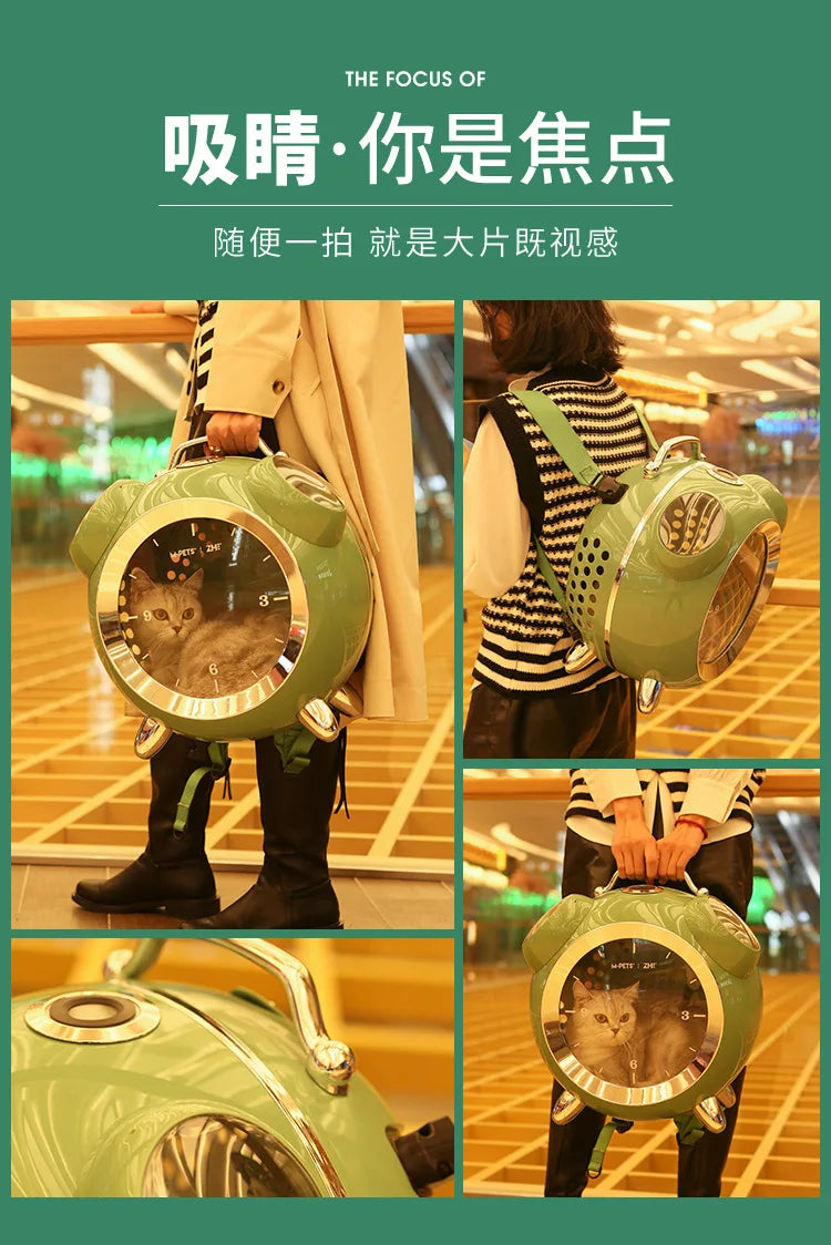 Portable Cat Carrier Backpack, Space Capsule Pet Travel Bag for Cats, Handheld Pet Carrier for Outdoor Travel and Vet Visits
