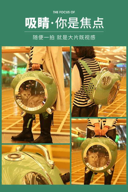 Portable Cat Carrier Backpack, Space Capsule Pet Travel Bag for Cats, Handheld Pet Carrier for Outdoor Travel and Vet Visits