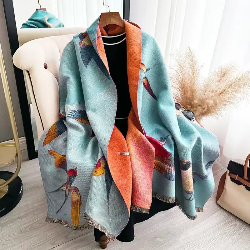 Women's Floral Jacquard Faux Cashmere Shawl | Thick Pashmina Wrap | Winter Shawl