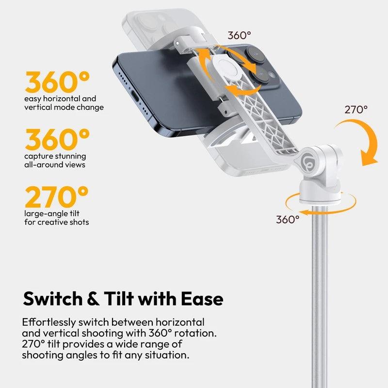 Ulanzi TT88 Phone Tripod, 1.44m Extendable Overhead Selfie Stick with Magnetic Phone Clamp and Wireless Remote for Live Streaming, Vlogging & Content Creation
