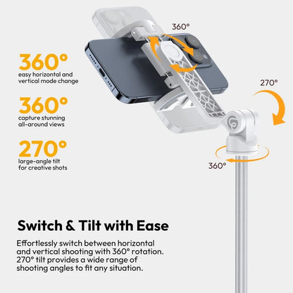 Ulanzi TT88 Phone Tripod, 1.44m Extendable Overhead Selfie Stick with Magnetic Phone Clamp and Wireless Remote for Live Streaming, Vlogging & Content Creation