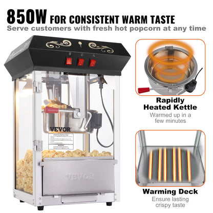 SucceBuy Countertop Popcorn Maker, 8 oz Kettle Popcorn Machine, Makes Up to 48 Cups per Batch, Includes 4 Scoops for Home and Commercial Use