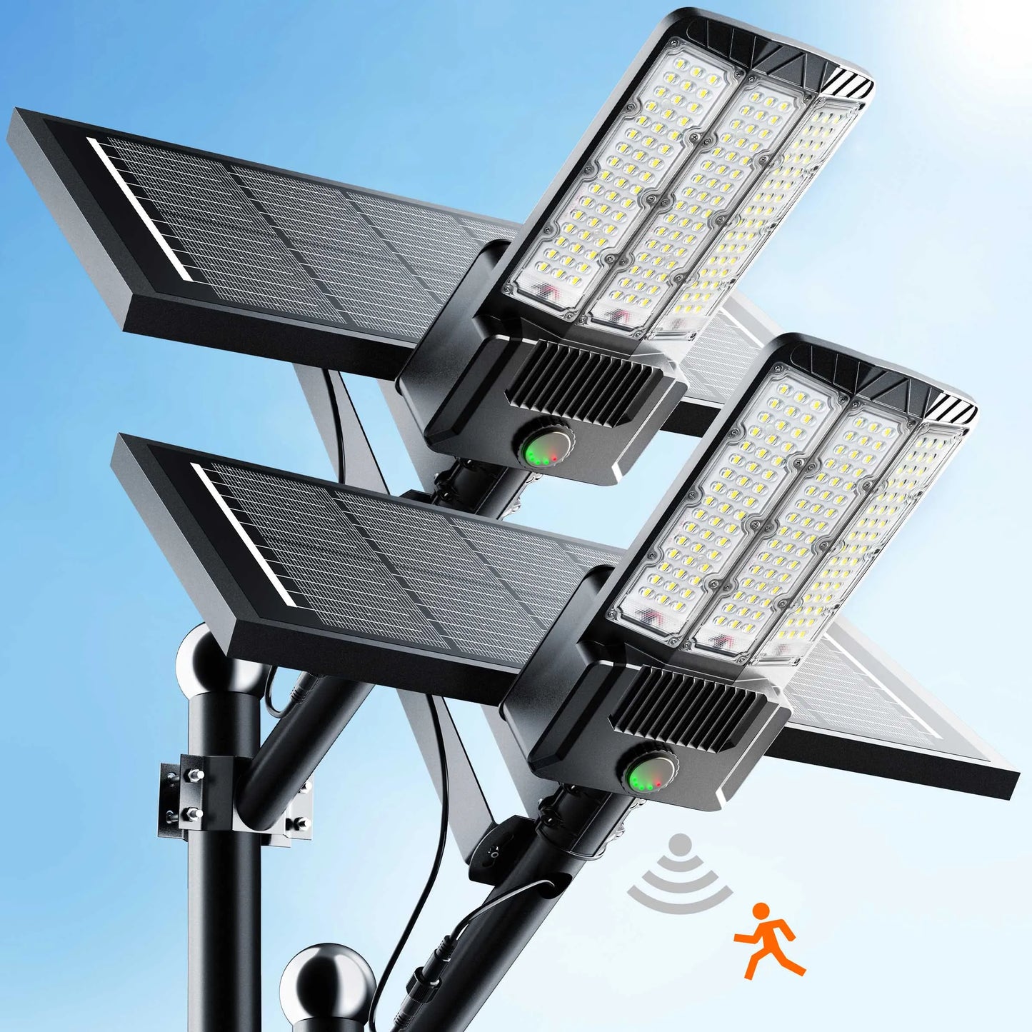 2-Pack Solar LED Outdoor Area Lights with Motion Sensor, Dusk to Dawn Operation, IP66 Waterproof Design, Solar-Powered Security Lighting for Parking Lots, Yards, and Outdoor Spaces