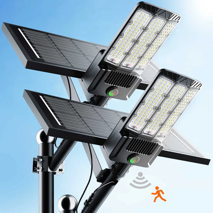 2-Pack Solar LED Outdoor Area Lights with Motion Sensor, Dusk to Dawn Operation, IP66 Waterproof Design, Solar-Powered Security Lighting for Parking Lots, Yards, and Outdoor Spaces